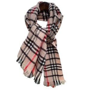 Designer Inspired Beige Black Red Plaid Winter Scarf Firenze Cashmere Feel Scarf